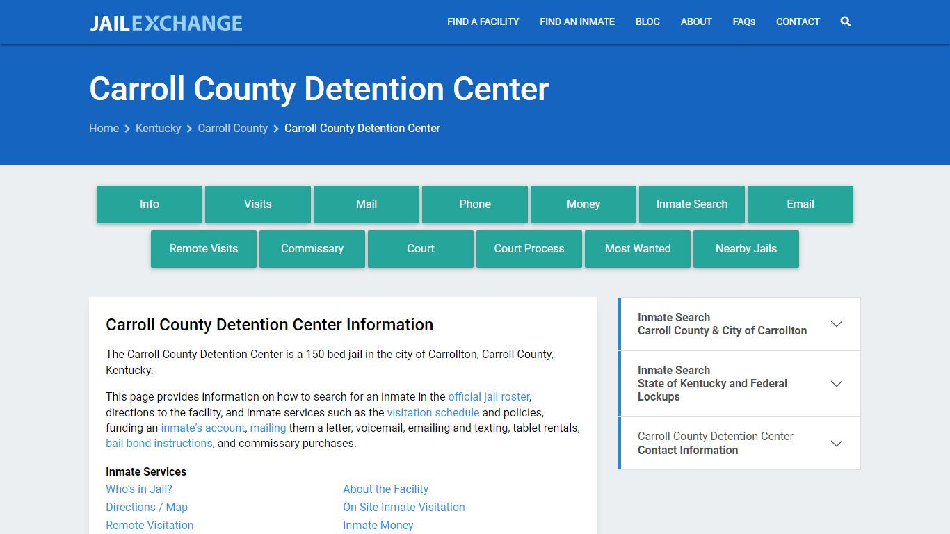 Carroll County Detention Center, KY Inmate Search, Information
