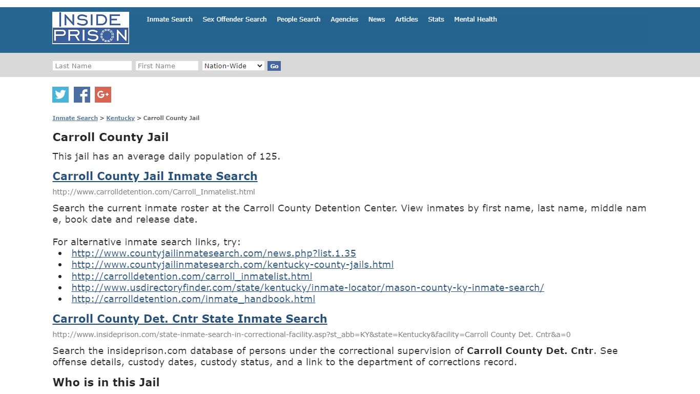 Carroll County Jail - Kentucky - Inmate Search - Inside Prison